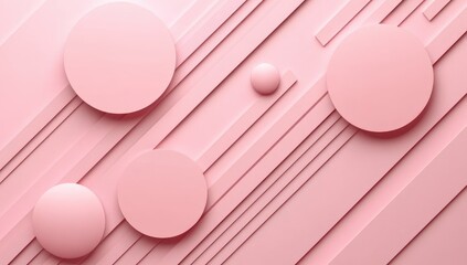 Poster - Pastel pink circles and diagonal lines abstract art
