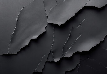 Poster - Abstract dark gray textured background with irregular torn paper pieces creating a dramatic, fragmented, and layered effect. : Generative AI