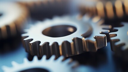 Aufkleber - Close-up of metallic gears interlocked, showcasing intricate details and a dark, reflective surface.  The image evokes themes of precision engineering and complex machinery. : Generative AI