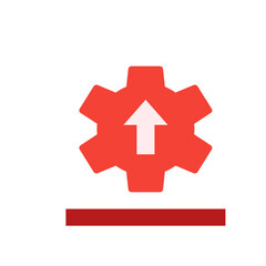 Poster - Red gear with white arrow pointing up above a red bar on a white background in a simple graphic design