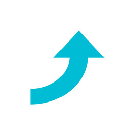 Poster - A curved turquoise arrow pointing upwards on a white background indicating direction and movement forward now