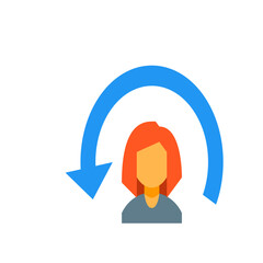 Poster - Illustration of a woman with red hair and a blue arrow looping over her head in a circular motion