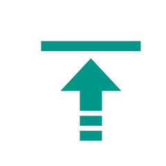 Poster - Teal upload arrow with a line above and two lines below pointing upwards on a white background here