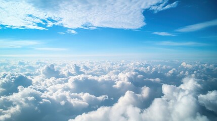 Aufkleber - A breathtaking aerial view of a vast expanse of fluffy cumulus clouds beneath a vibrant blue sky, showcasing the serene beauty of nature's artistry. : Generative AI
