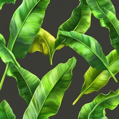 Poster - Lush green banana leaves on dark background