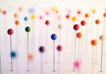 Poster - Colorful pushpins on a white surface, a vibrant array of pins in various colors, suggesting connection, mapping, or planning. : Generative AI