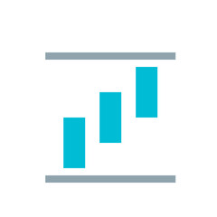 Poster - Three cyan vertical bars of varying heights positioned between two gray horizontal lines on white background