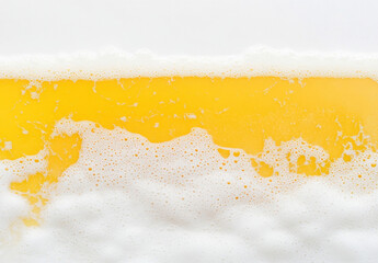 Poster - Close-up view of a frothy, golden-yellow beer head, showcasing the texture and bubbles in detail.  The image is perfect for advertising or illustrating the refreshing nature of beer. : Generative AI