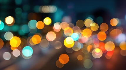 Fototapete - Abstract bokeh background of colorful city lights at night, creating a vibrant and dynamic atmosphere with blurred circles of light. : Generative AI