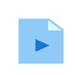 Poster - Illustration of a light blue document with a folded corner and a dark blue play button in the center of it