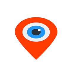 Poster - Orange location pin with a blue and white eye in the center indicating a specific point of interest view