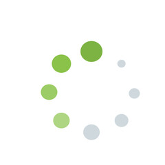 Poster - Circular arrangement of green and gray circles on a white background creating a loading or progress indicator
