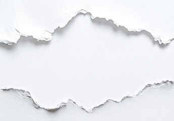 Leinwandbilder - Torn white paper reveals a clean, bright background, ideal for text or design elements.  The irregular edges create a unique, textured frame. : Generative AI