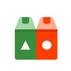 Poster - Illustration of two stylized shopping bags one green with a triangle and one red with a circle design on them