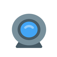 Poster - Illustration of a gray webcam with a blue lens centered on a white background for digital communication