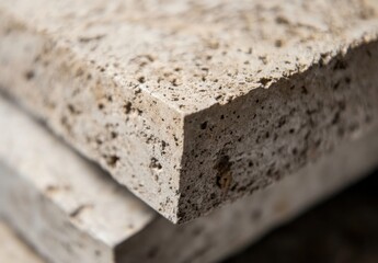 Aufkleber - Close-up view of a textured, beige concrete block, showcasing its porous surface and rough edges, ideal for architectural or construction backgrounds. : Generative AI