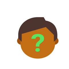 Poster - Illustration of a person's face with brown hair and skin with a green question mark on the forehead area