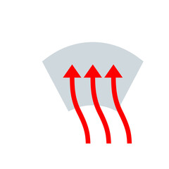 Poster - Three red curved arrows pointing upwards against a light gray semi circular backdrop on white background