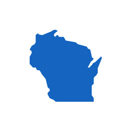 Poster - A simple blue silhouette of the state of wisconsin on a white background showcasing its shape and outline