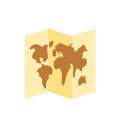 Poster - Illustration of a folded world map with brown continents on a yellow background showcasing global geography