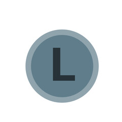 Poster - Illustration of a gray circular button with a dark gray letter l in the center on a white background