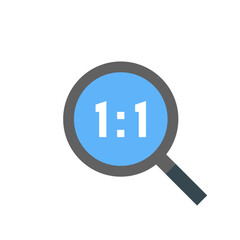 Poster - Magnifying glass focusing on the ratio one to one displayed in white on a light blue background center