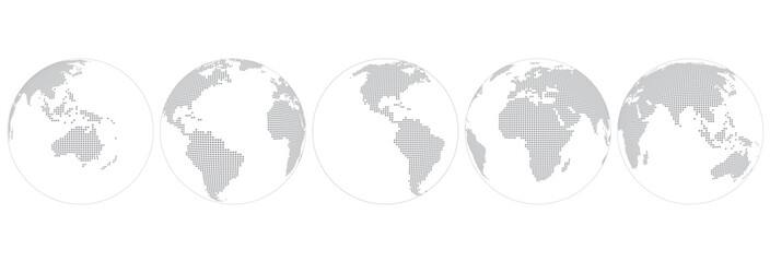 Poster - World map in form ball with dots, Europe, Africa, Asia, America, Australia front view. Set icons flat globes with continents of all countries.