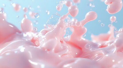 Fototapete - Pink Liquid Splashing in Water: Abstract Pastel Background