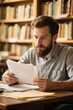 © haiqiang - arafed man sitting at a table reading a piece of paper