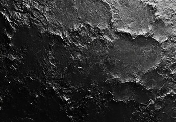 Poster - Dark, textured surface resembling volcanic rock or metallic paint, showing deep crevices and uneven, rough texture with grayscale tones. : Generative AI