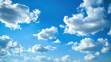 Aufkleber - A vibrant summer sky filled with fluffy cumulus clouds, showcasing a brilliant blue expanse and soft white cloud formations. : Generative AI