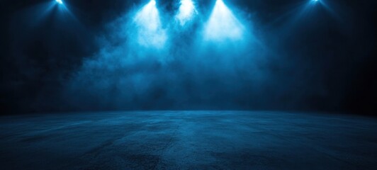 Poster - Dramatic blue light illuminates a dark, textured ground, creating a mysterious and atmospheric scene perfect for various design projects. : Generative AI