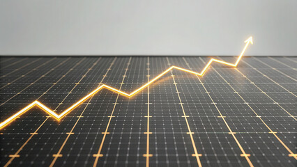 Poster - Glowing line chart made of gold lines solar panel surface showing