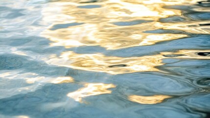 Fototapete - Golden sunlight reflecting on calm water surface, creating abstract patterns of blue and gold hues.  A serene, tranquil image perfect for backgrounds or design projects. : Generative AI