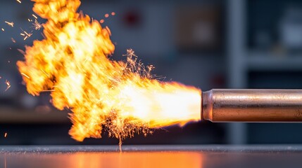 Poster - Fireworks Manufacturing Concept, Long Exposure Shot of Firework Igniting with Sparkles and Bright Flames in a Standard Testing Environment