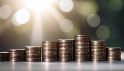 Poster - Stacks of coins building up along bottom edge while soft light