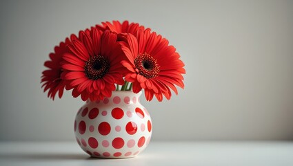 Poster - A vase filled with red flowers on a white surface.