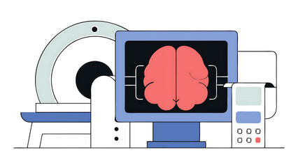 Poster - medical brain scan on computer screen advanced neuroimaging technology reveals complex neural pathways patient connected to advanced brain scan in the background 40976648 1