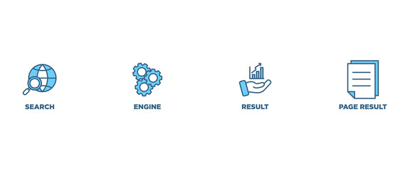 Fototapete - SERP banner web icon vector illustration concept for search engine result page with icon of web search, computer, search engine, mobile search, page result, and statistics graph