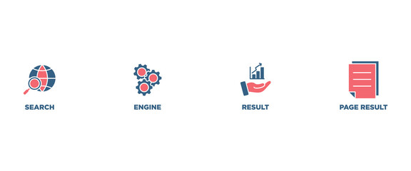 Fototapete - SERP banner web icon vector illustration concept for search engine result page with icon of web search, computer, search engine, mobile search, page result, and statistics graph