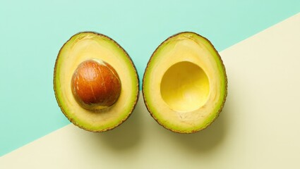 Poster - Two halves of an avocado with the pit removed.