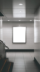 Aufkleber - Blank rectangular advertisement showcase in a subway station, featuring grey tiled walls and floor, perfect for mockup and advertising