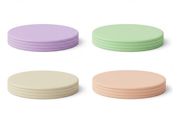 Poster - Four pastel colored round platforms for product display on white background