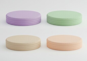 Poster - Four pastel colored round platforms on a white background, product display stands
