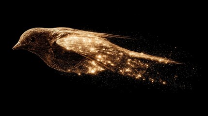 Poster - a golden, ethereal depiction of a bird in flight.