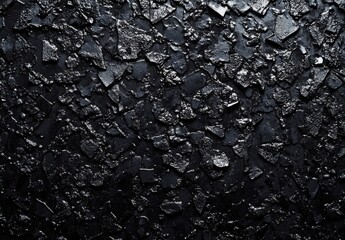 Leinwandbilder - Abstract dark, textured background featuring numerous fragmented, glossy black pieces resembling shattered glass or obsidian, creating a dramatic and intense visual effect. : Generative AI