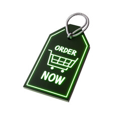 Poster - Luminous green tag displaying online shopping cart icon with order request