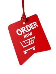 Aufkleber - Striking Red Tag with 'Order Now' and Shopping Cart Symbol for E-Commerce Sales