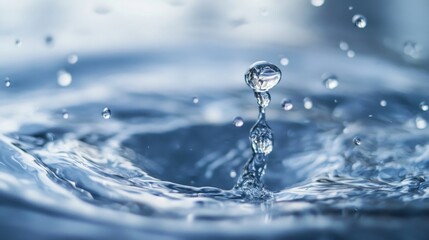 Aufkleber - A single water droplet falls into a pool, creating a stunning crown splash with ripples and smaller droplets surrounding it, showcasing the beauty of water in motion. : Generative AI