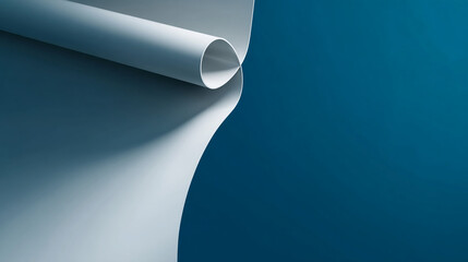 Poster - Light gray paper curl against teal background, showcasing smooth texture and elegant form, ideal for minimalist design or presentation mockup